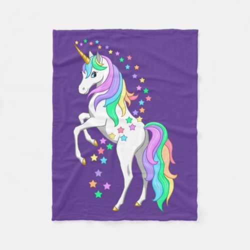 Pretty Rearing Rainbow Unicorn Falling Stars Fleece Blanket