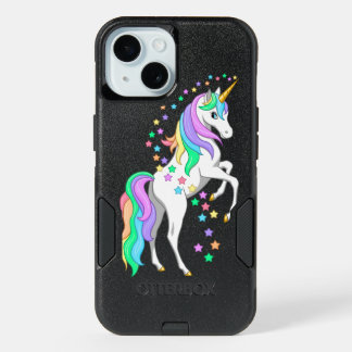 Pretty Rearing Rainbow Unicorn Falling Stars iPhone 15 Case