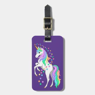 Pretty Rearing Rainbow Unicorn Falling Stars Luggage Tag