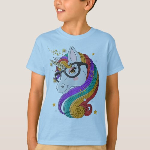 Pretty Rearing Rainbow Unicorn Falling Stars T_Shirt