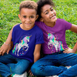 Pretty Rearing Rainbow Unicorn Falling Stars T-Shirt<br><div class="desc">Cute rainbow unicorn</div>