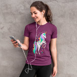 Pretty Rearing Rainbow Unicorn Falling Stars T-shirt at Zazzle