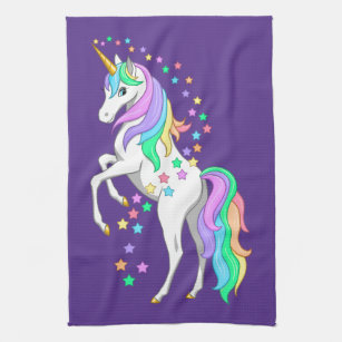 Pretty Rearing Rainbow Unicorn Falling Stars Towel