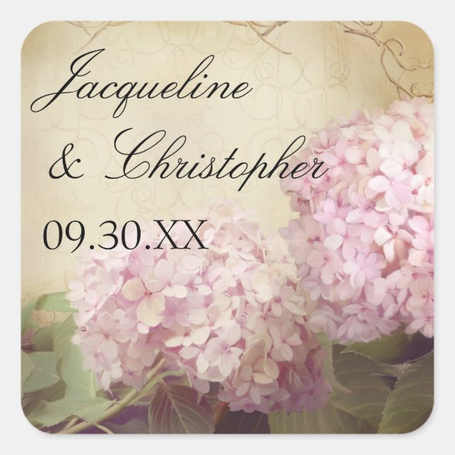 Pretty Reception Favor Seals Blush Pink Hydrangeas (Front)