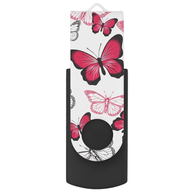 Pretty Red and Black Butterfly Art Pattern Flash Drive (Front Vertical)