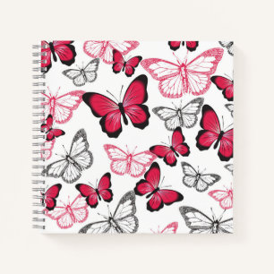 Pretty Red and Black Butterfly Art Pattern Notebook