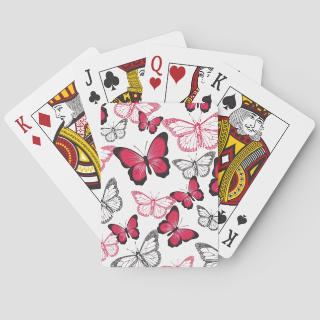 Pretty Red and Black Butterfly Art Pattern Poker Cards (Back)