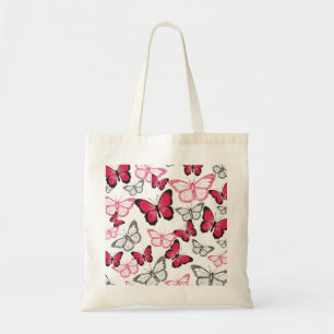 Pretty Red and Black Butterfly Art Pattern Tote Bag