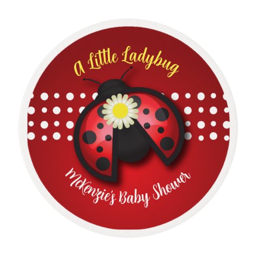 Pretty Red and Black Ladybug Daisies Baby Shower Edible Frosting Rounds