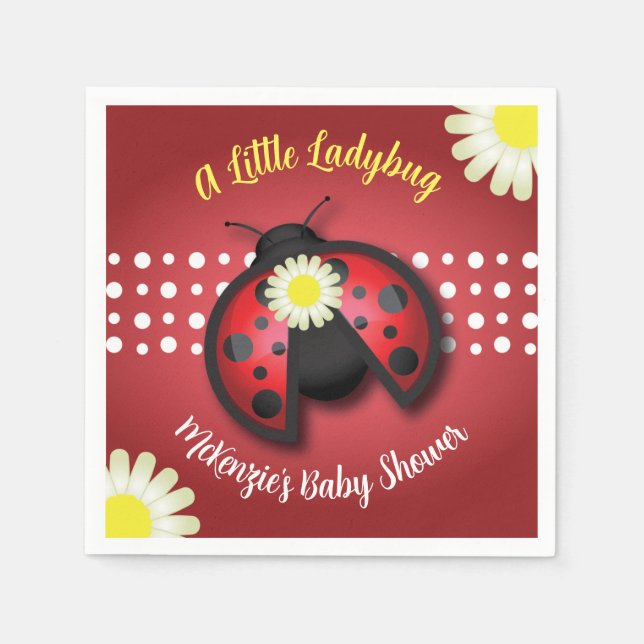 Pretty Red and Black Ladybug Daisies Baby Shower Napkins (Front)