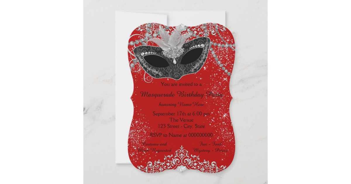 Pretty Red and Black Masquerade Party Invitation | Zazzle