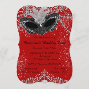 Pretty Red and Black Masquerade Party Invitation