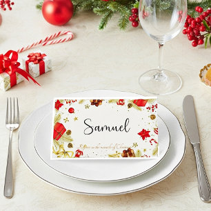 Pretty Red and gold Christmas theme custom Place Card