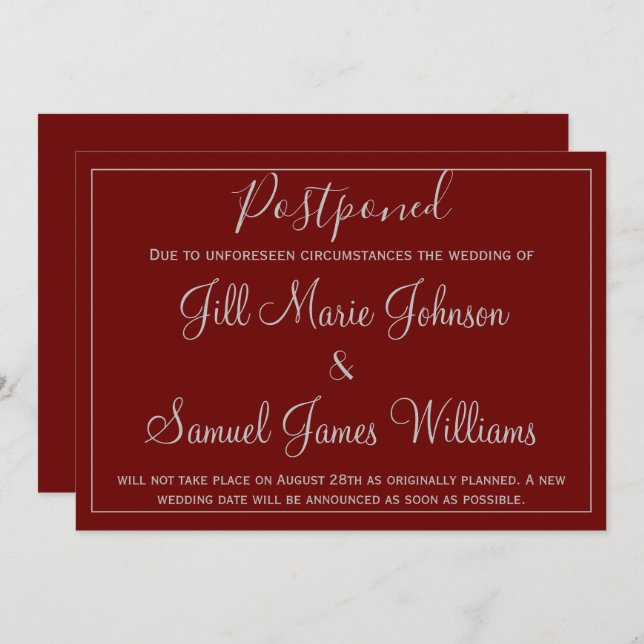 Pretty Red and Gray Wedding Postponed Invitation (Front/Back)