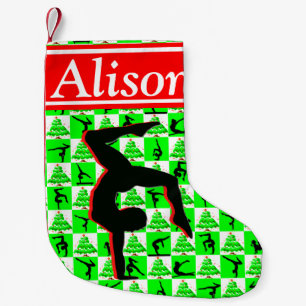 PRETTY RED AND GREEN GYMNASTICS CHRISTMAS STOCKING