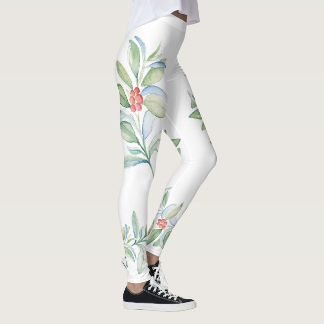 Pretty Red and Green Holly Christmas Leggings (Right)