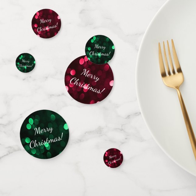 Pretty Red and Green Merry Christmas Bokeh Lights Confetti (Group)