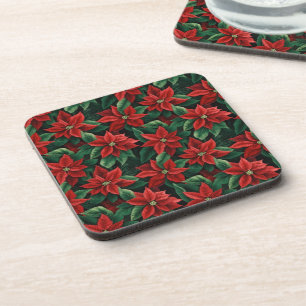 Pretty Red and Green Poinsettias Digital Art Beverage Coaster