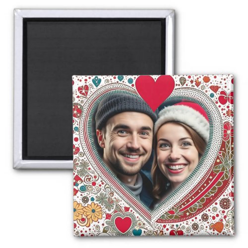 Pretty Red and Turquoise Hearts Frame  Magnet