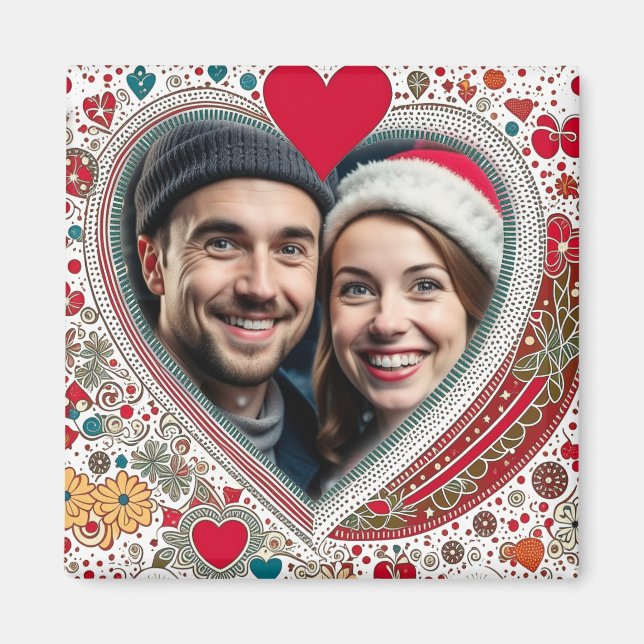 Pretty Red and Turquoise Hearts Frame  Magnet (Front)