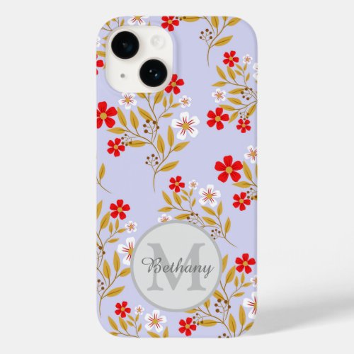 Pretty Red and White Floral Pattern Personalised Case_Mate iPhone 14 Case