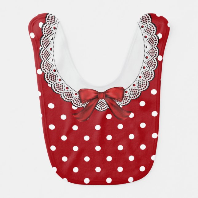 Pretty Red and White Polka Dot Baby Bib (Front)