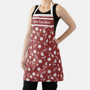 Pretty Red and White Roses Rosebuds Floral Pattern Apron
