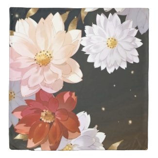 Pretty Red and White Watercolor Floral Pattern Duvet Cover