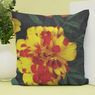 Pretty Red and Yellow Marigold Flowers Throw Pillow