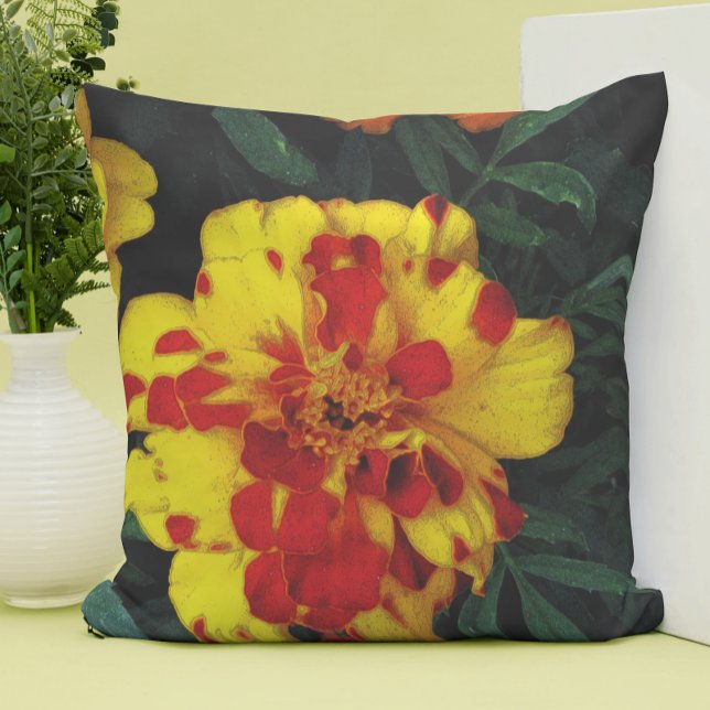 Pretty Red and Yellow Marigold Flowers  Throw Pillow (Creator Uploaded)