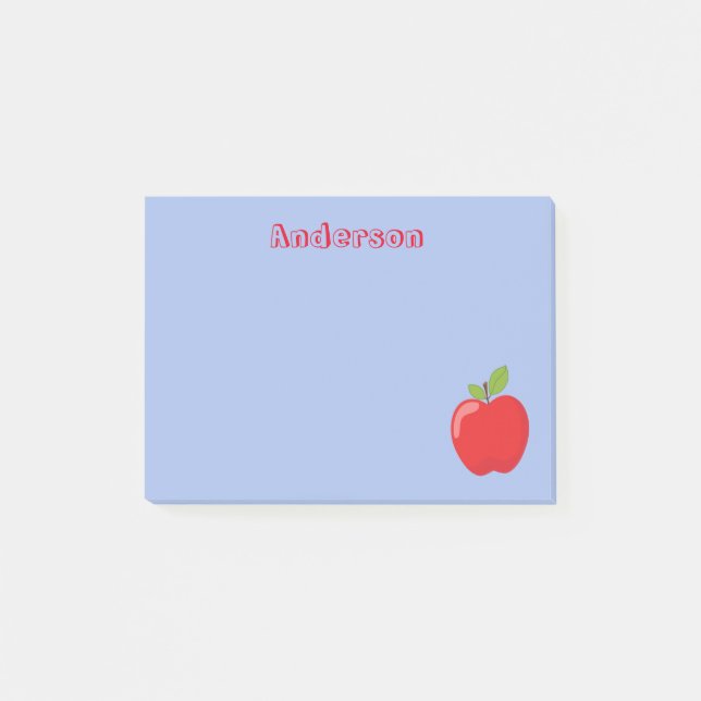 Pretty Red Apple on Blue Background Post-it Notes (Front)