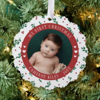 Pretty Red Berry Pattern Baby's First Christmas