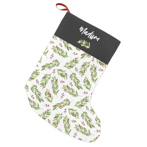 Pretty Red Berry Twig Greenery Pattern Name Small Christmas Stocking