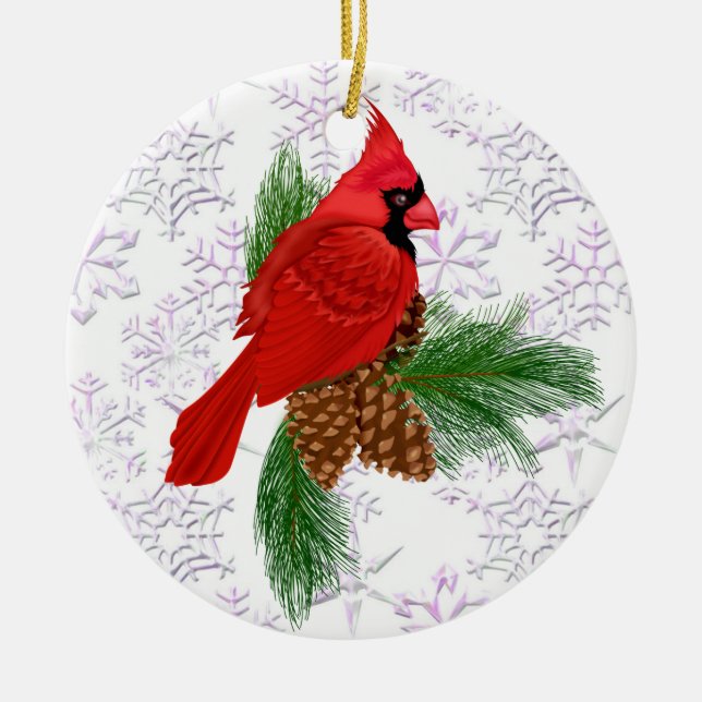 Pretty Red Bird Ceramic Ornament (Front)