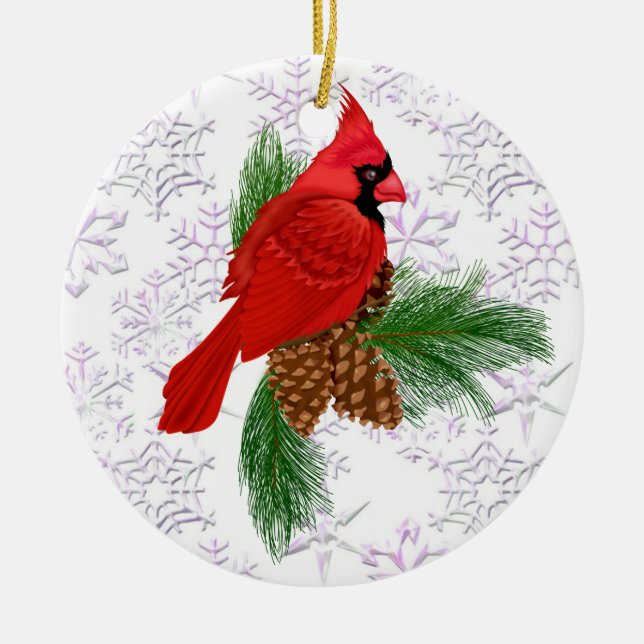 Pretty Red Bird Ceramic Ornament (Front)
