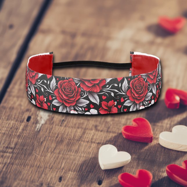 Pretty, Red, Black and White Roses, Hearts  Athletic Headband (Creator Uploaded)