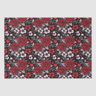 Pretty, Red, Black and White Roses, Hearts Tissue Paper