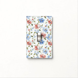 Pretty Red Blue Flowers Birthday Light Switch Cover