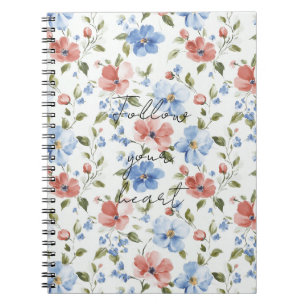 Pretty Red Blue Flowers Notebook