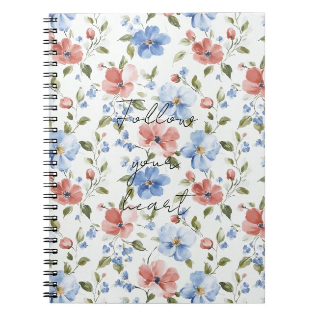 Pretty Red Blue Flowers Notebook (Front)