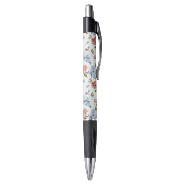 Pretty Red Blue Flowers Pen (Bottom (Vertical))