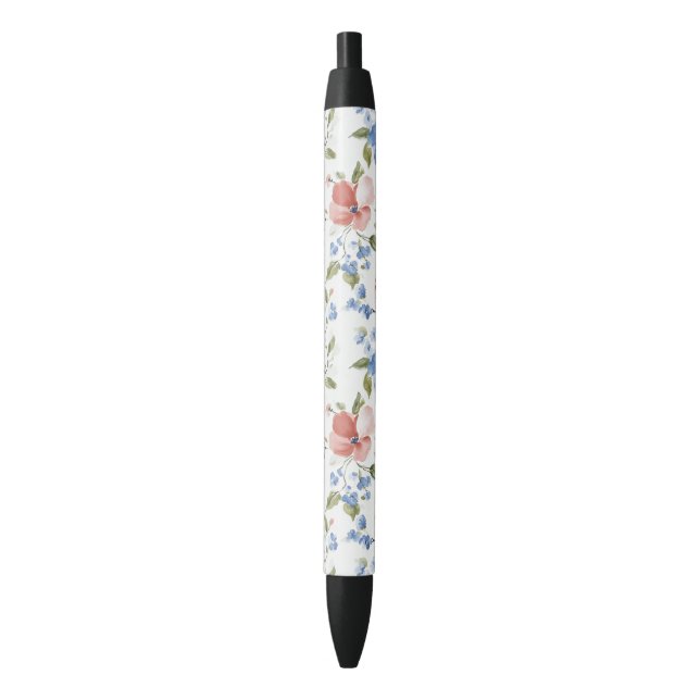 Pretty Red Blue Flowers Pen (Front Vertical)