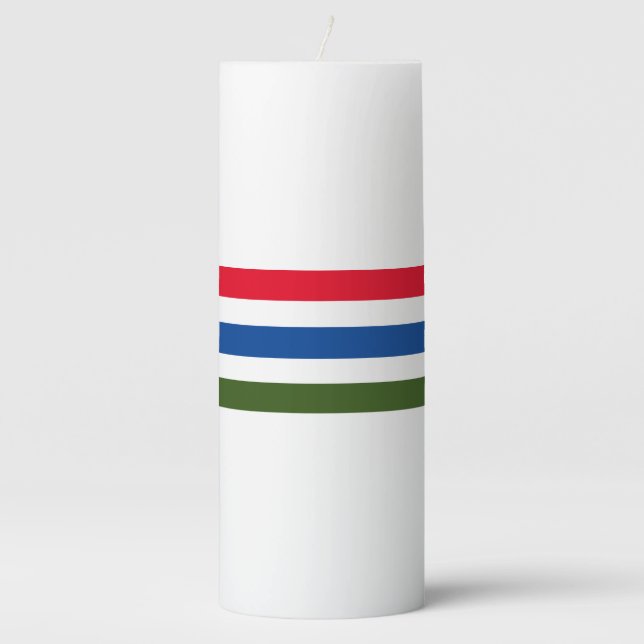 Pretty Red Blue Green Stripe on White Background   Pillar Candle (Front)
