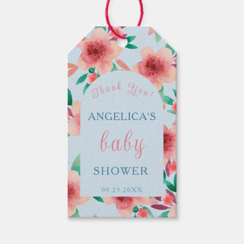Pretty Red Blue Watercolor Boho Floral Baby Shower Gift Tags