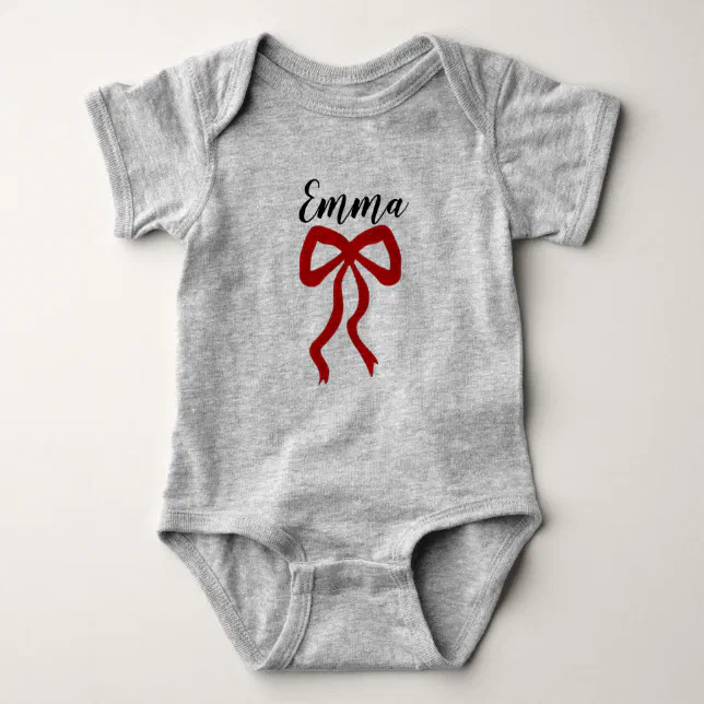 Pretty Red Bow Custom Name Baby Bodysuit (Front)