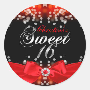 Pretty Red Bow & Sparkle Sweet 16 Sticker
