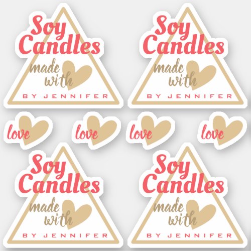 Pretty Red Brown Made with Love Heart Soy Candles Sticker