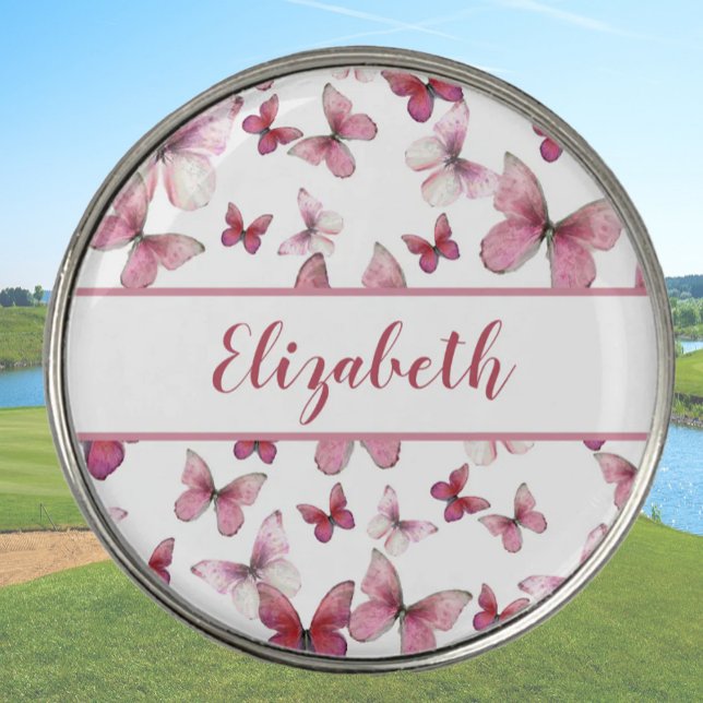 Pretty red butterfly with custom name ladies  golf ball marker (Creator Uploaded)