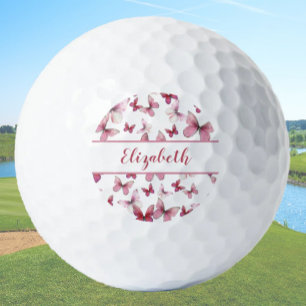 Pretty red butterfly with custom name ladies  golf balls