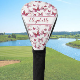 Pretty red butterfly with custom name ladies  golf head cover